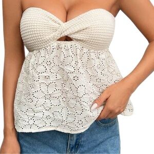 Strapless Floral Eyelet Top